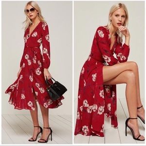 Reformation Chelsea Midi Wrap Dress Red Women’s Size XS